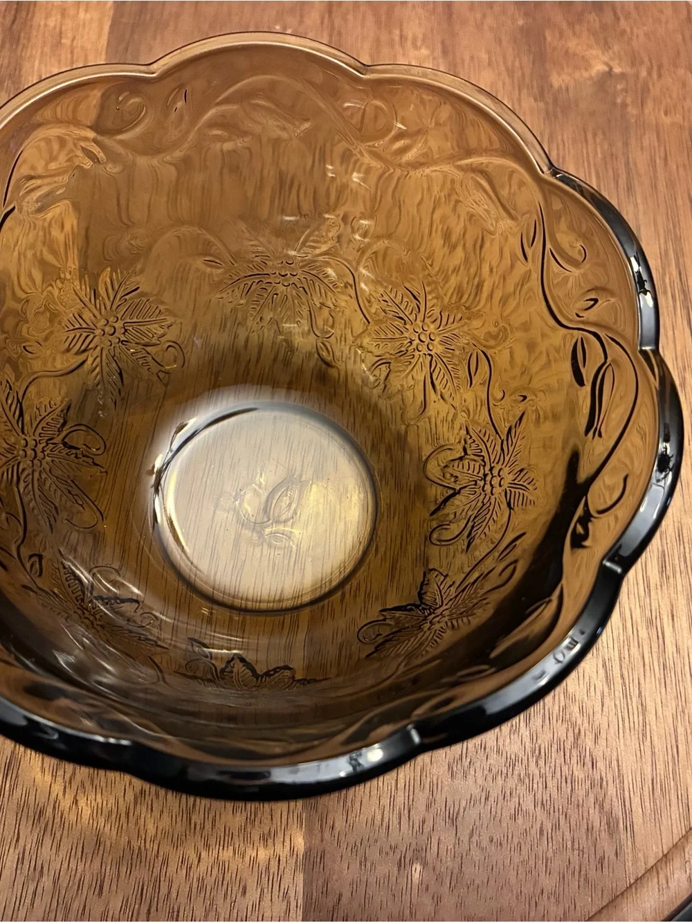 Set of 2 Vintage Princess House Fantasia Amber Mocha Glass Bowls scalloped rim